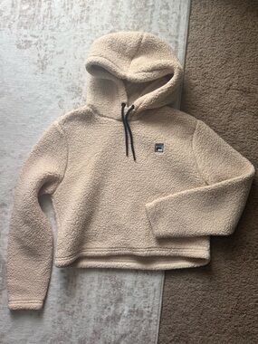 Fila Tan/Cream Sherpa Pullover Crop Hoodie with Logo Patch